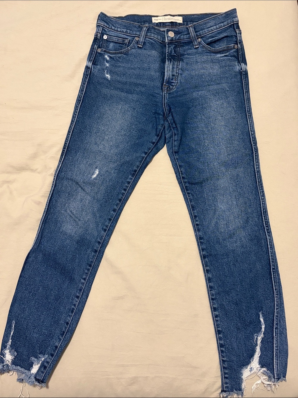 GAP Women's Dark Blue Slim Straight Distressed Ankle Jeans